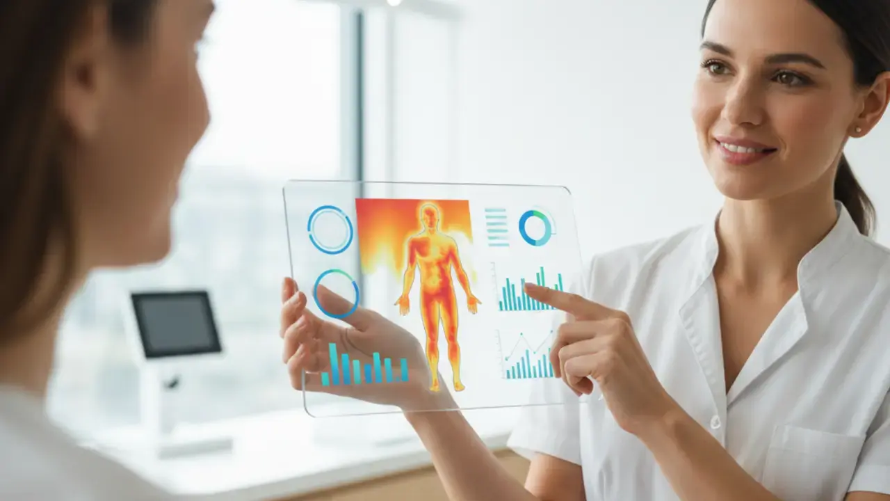 Profissional de saúde conversando com paciente em um ambiente acolhedor, representando a avaliação inicial e o cuidado integrado para fibromialgia na Anestro.