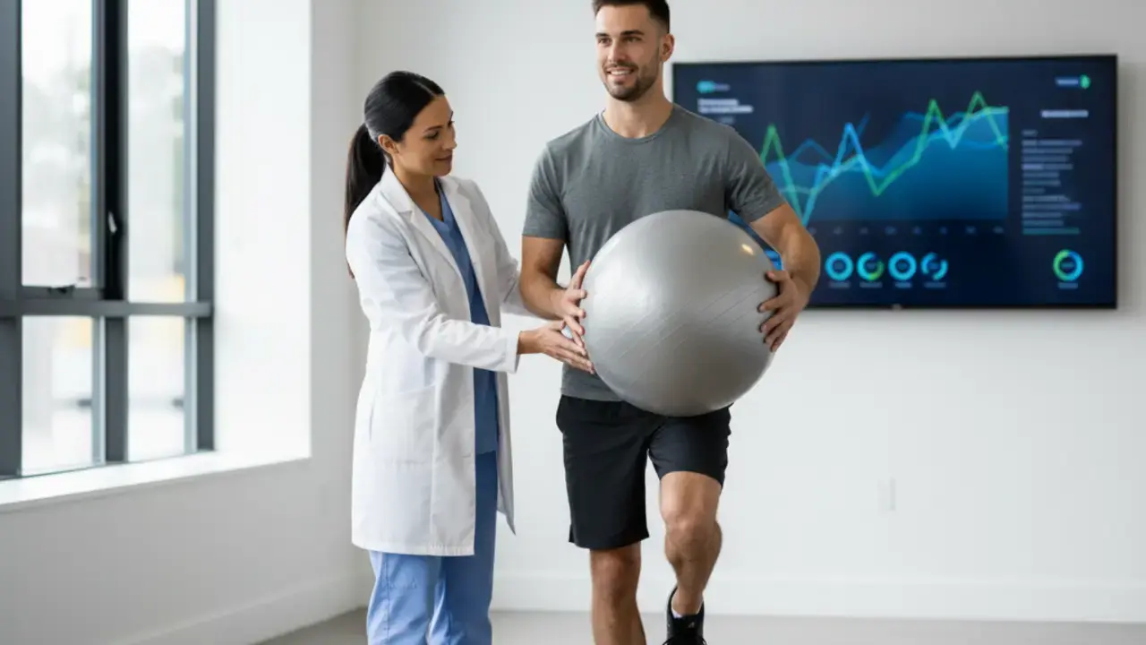 Paciente e fisioterapeuta em tratamento personalizado da dor crônica na Clínica Anestro, focando em exercícios para função e desempenho